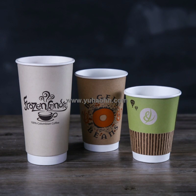 16oz Custom Printed Compostable Take Away Double Wall Paper Coffee Cup PLA 100% Biodegradable