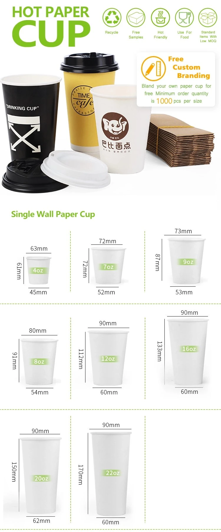 Disposable New Style Compostable Foam Paper Cup Double Wall Matching with PP Lids