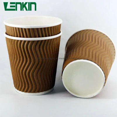 ダブルリブパターンと蓋付きのパーソナライズされたエンボス紙製コーヒーマグ
